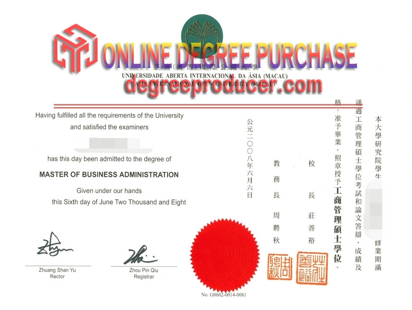 How to Buy a Fake Asia (Macau) International Open University Sample Diploma